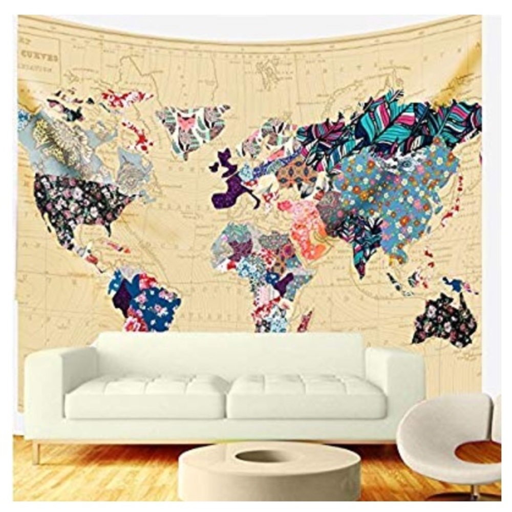Watercolor World Tapestry Colorful